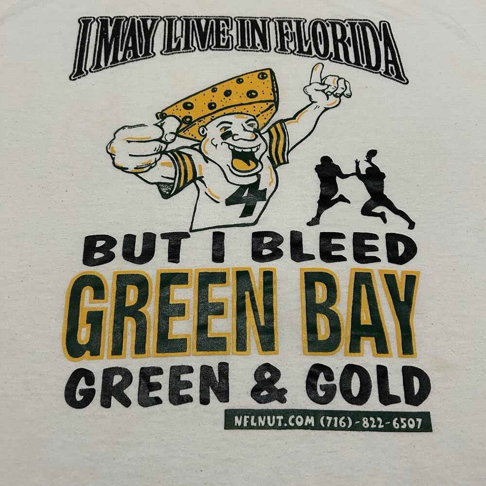 I May Live in Florida but I Bleed Green & Gold Green Bay Packers Shirt Vtg XL